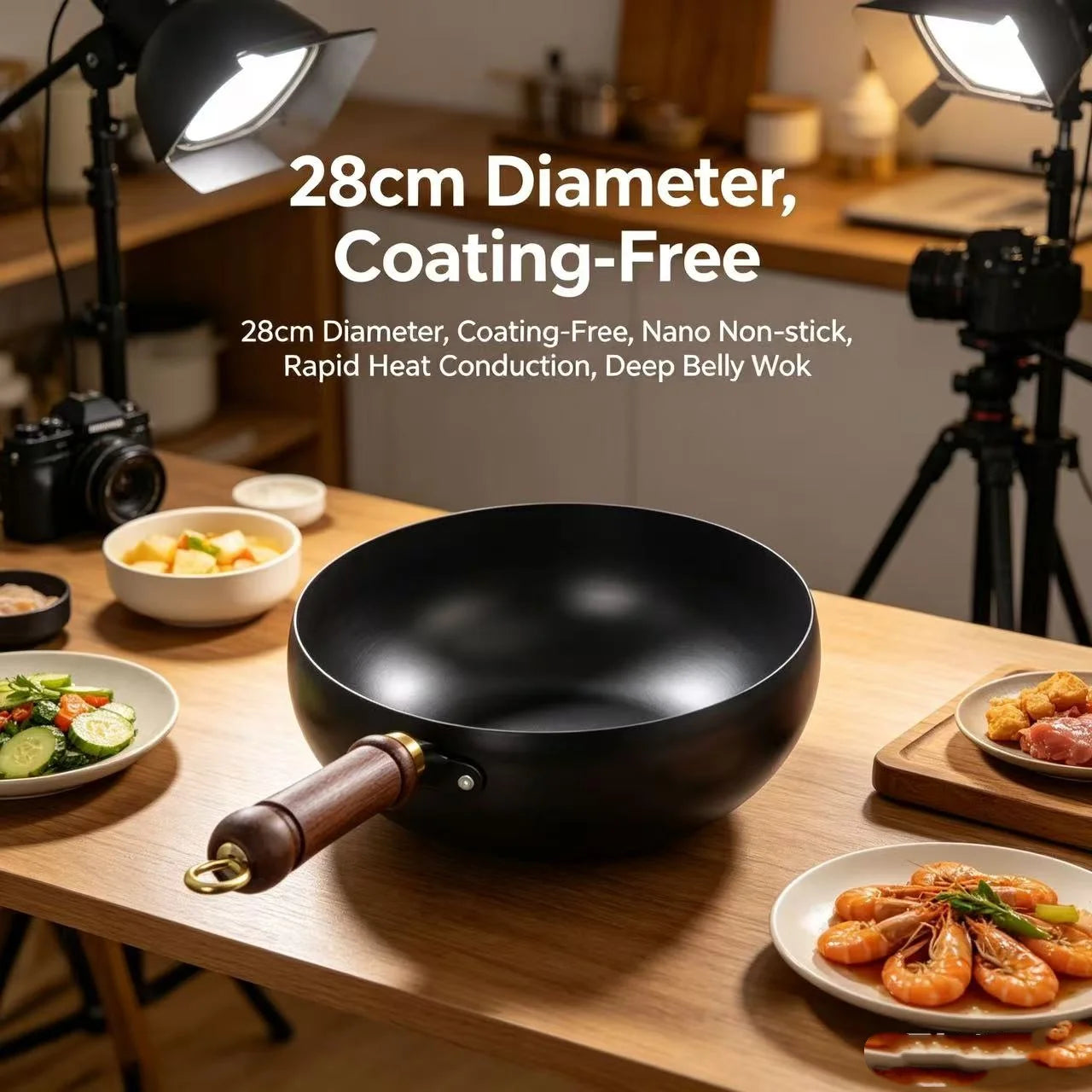 Pure Iron Wok Uncoated Carbon Steel Frying Pan