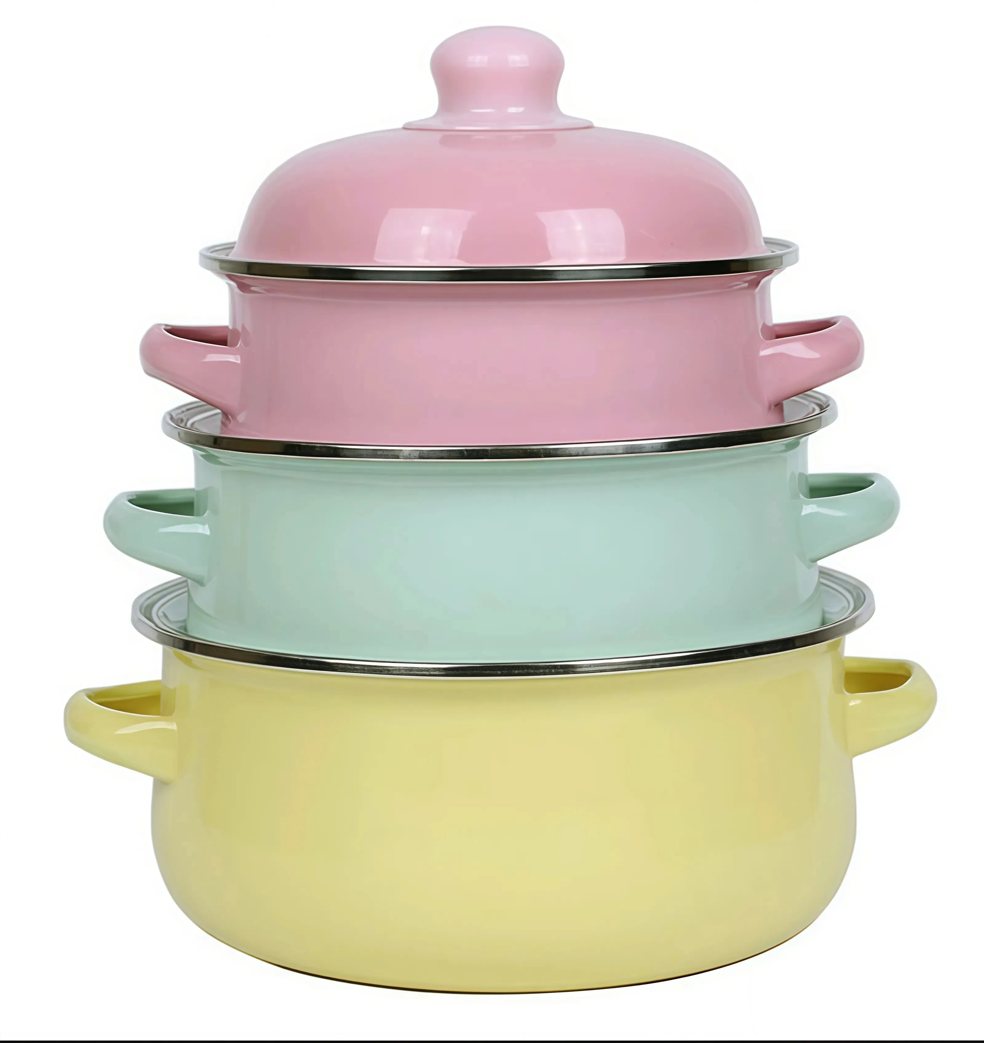 Vintage Enamel Stock Pot Set with Lid