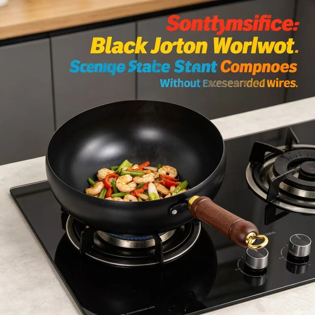 Pure Iron Wok Uncoated Carbon Steel Frying Pan