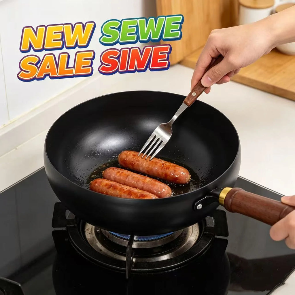 Pure Iron Wok Uncoated Carbon Steel Frying Pan