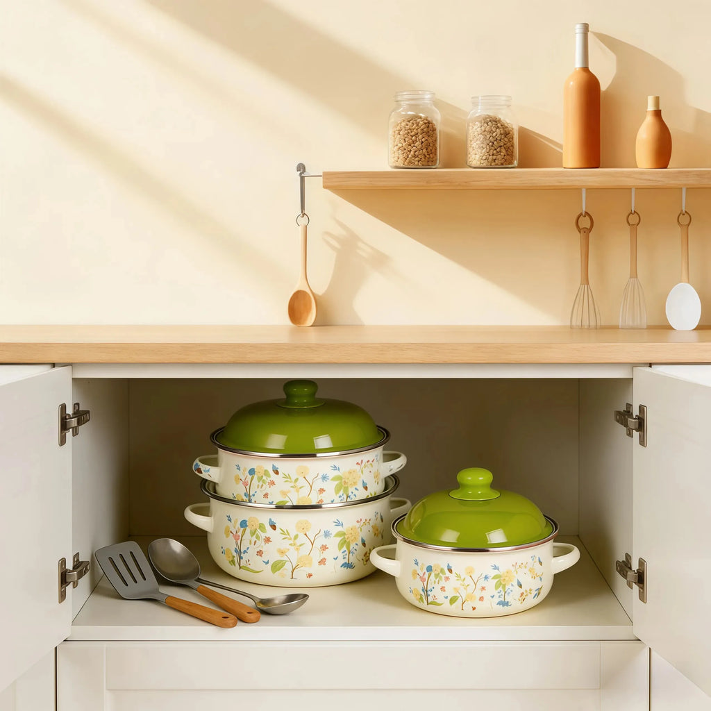 Vintage Enamel Stock Pot Set with Lid