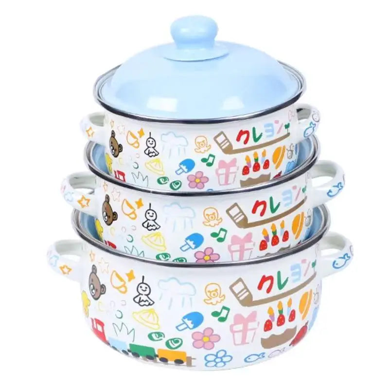 Vintage Enamel Stock Pot Set with Lid
