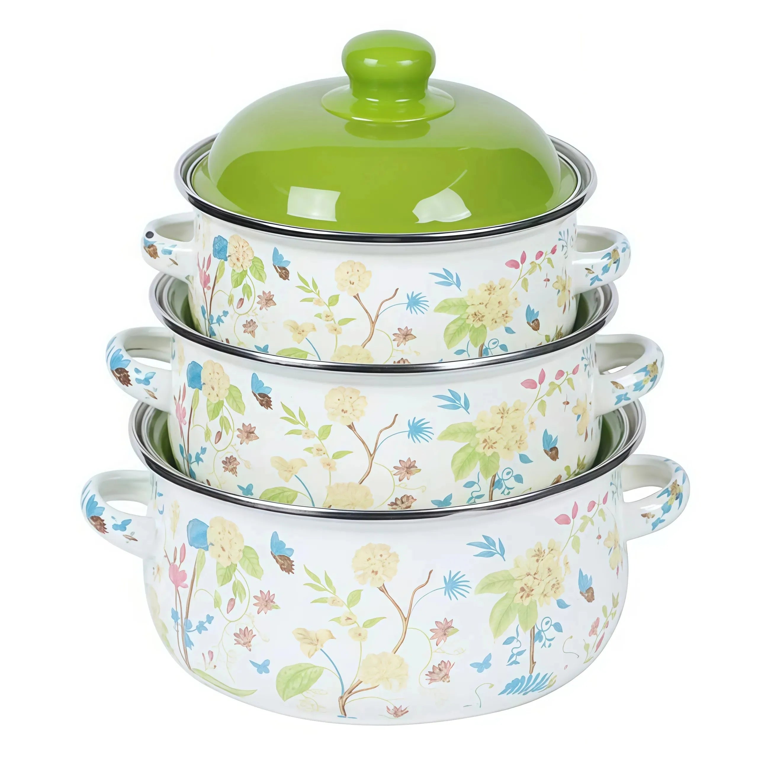 Vintage Enamel Stock Pot Set with Lid