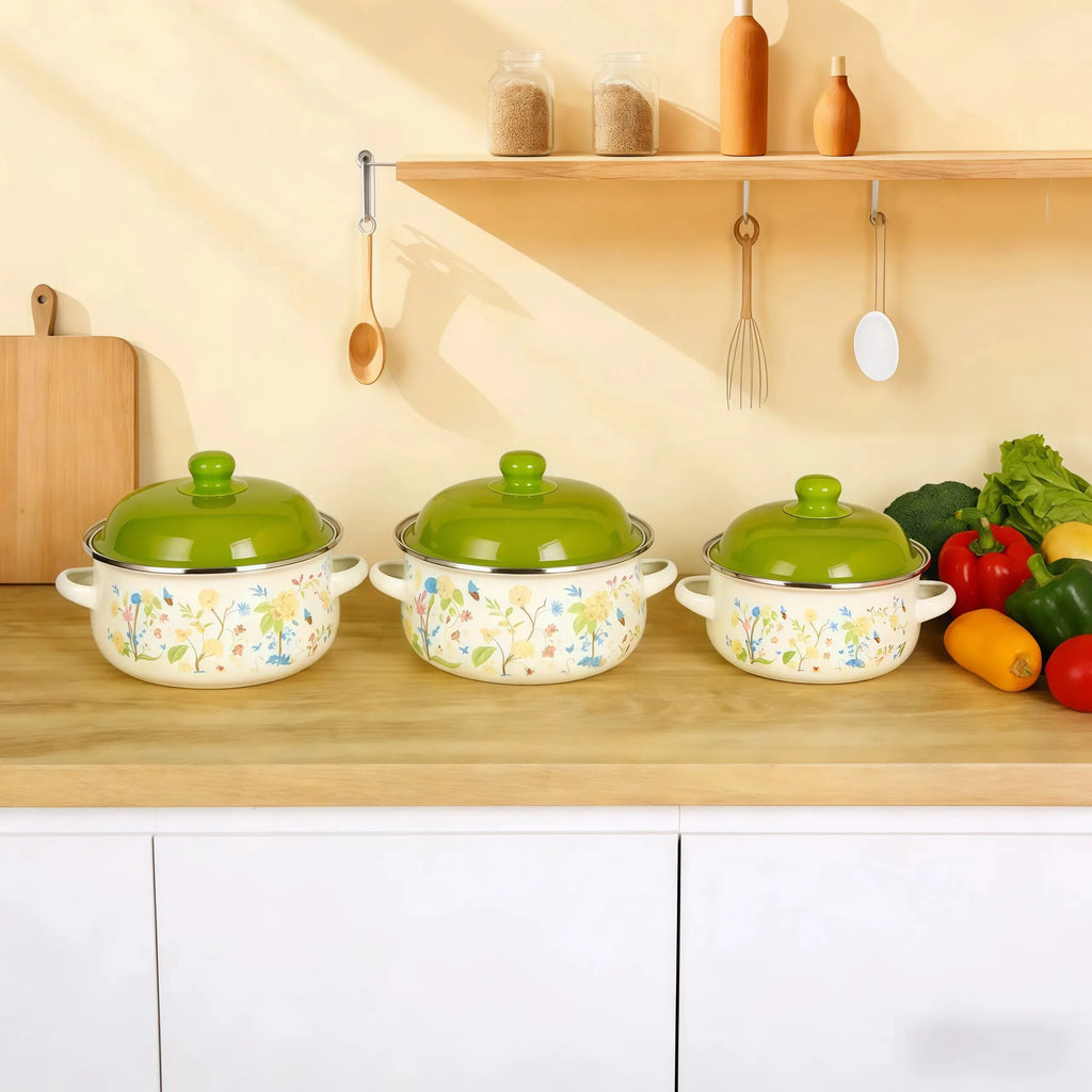 Vintage Enamel Stock Pot Set with Lid