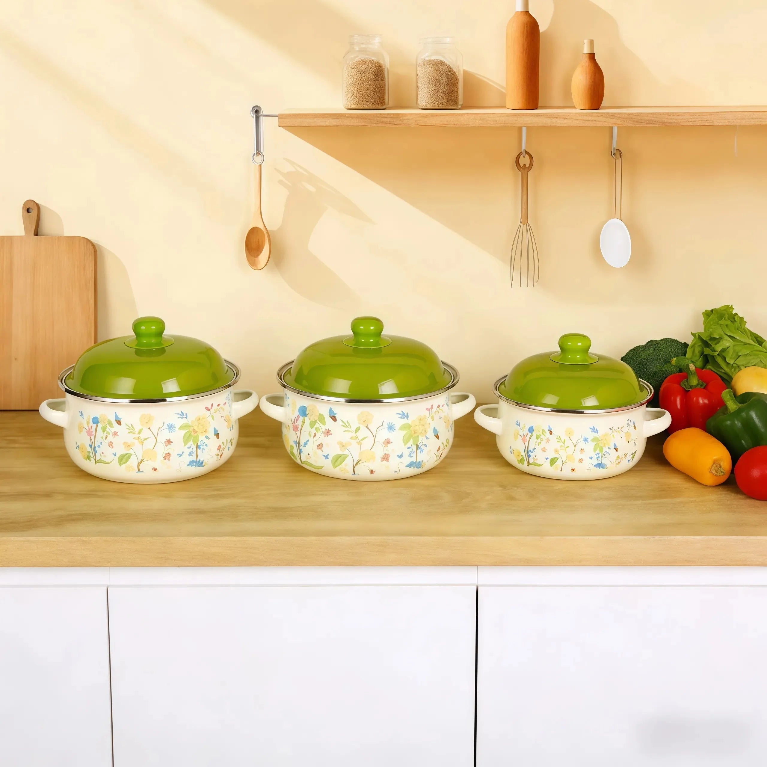 Vintage Enamel Stock Pot Set with Lid