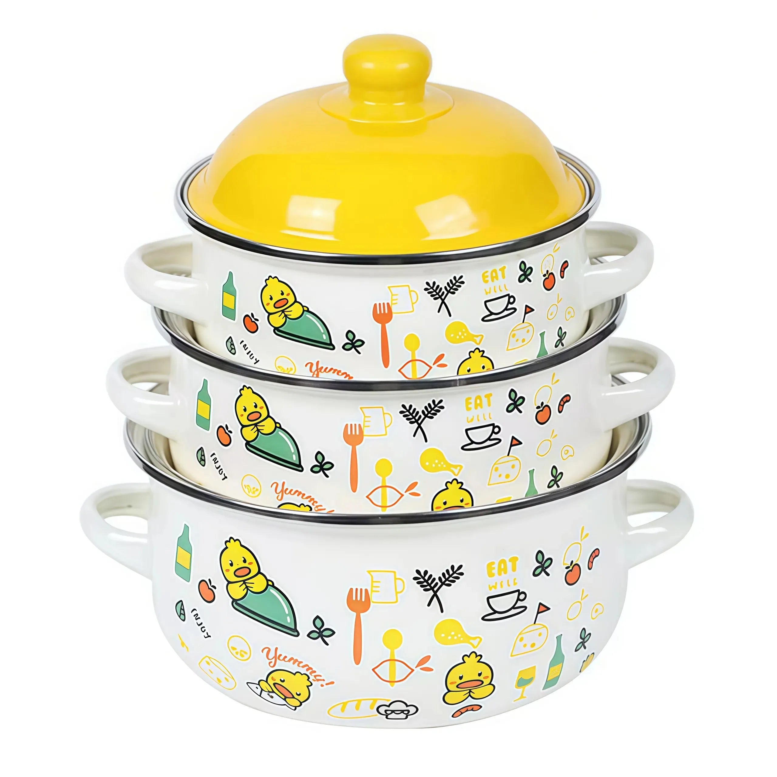 Vintage Enamel Stock Pot Set with Lid