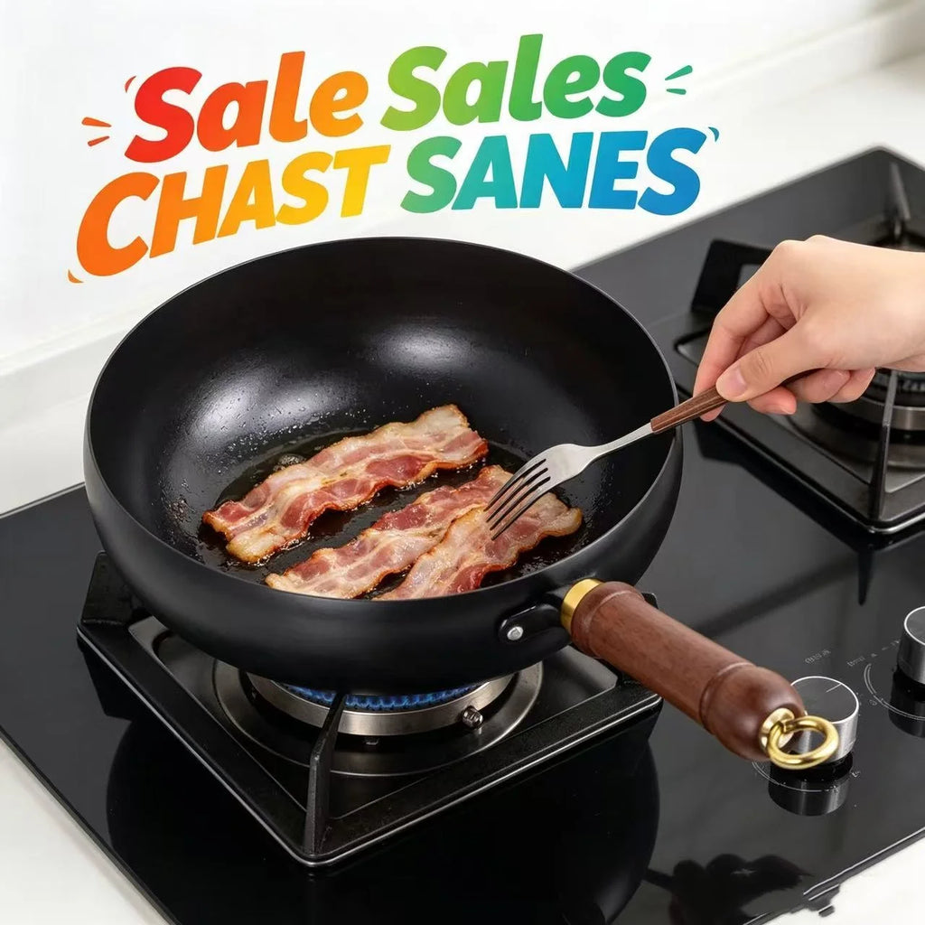 Pure Iron Wok Uncoated Carbon Steel Frying Pan