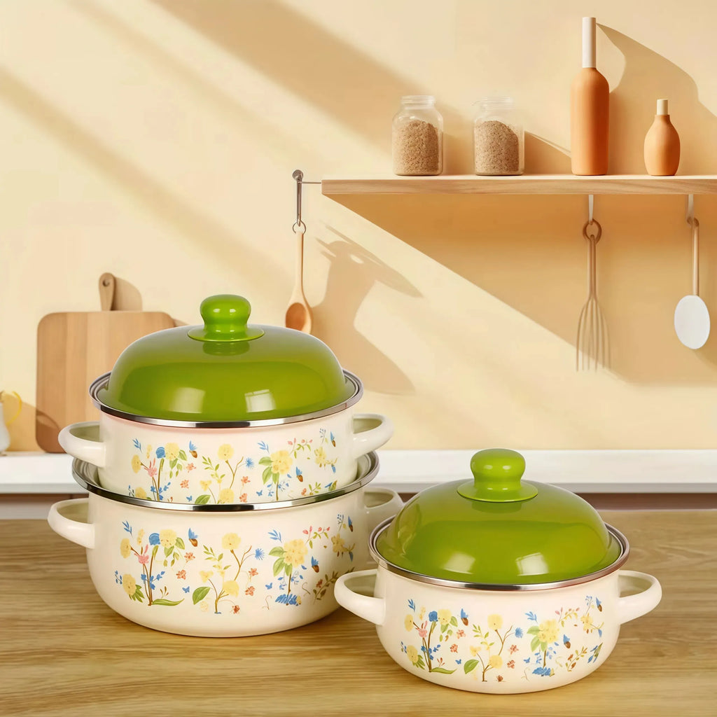 Vintage Enamel Stock Pot Set with Lid